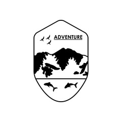 adventure insignia with snowy mountains, silhouette style