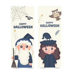 set of halloween banners with cute witch.