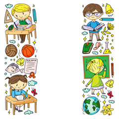 Imagination and creativity. Vector illustration with little children.