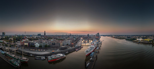 Panorama of the Hamburg skyline in the early morning 
