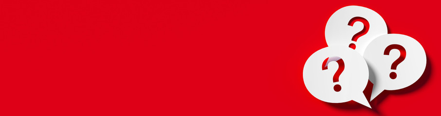 Question mark in front of a red color wall background. Business support concept - 3D Rendering.