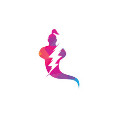 Obraz na płótnie Canvas Thunder bolt Genie Logo Design. Magic Fantasy genie concept logo.