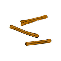 Cinnamon sticks hand drawing illustration close up isolated on white background. Aromatic spices for kitchen, cooking, menu.