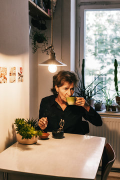 Old Caucasian Woman Smoking CDB Cannabis at Home