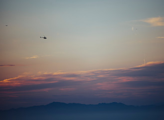 helicopter in sunset