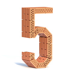 Brick wall font Number 5 FIVE 3D