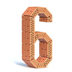 Brick wall font Number 6 SIX 3D