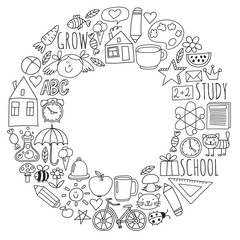 Fototapeta premium Online school, internet e-learning. Kindergarten and school.