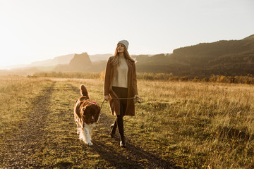 Woman walking her dog