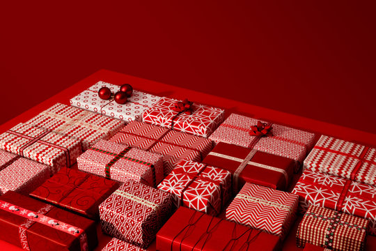 Red themed Christmas presents