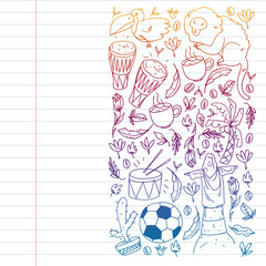 Brazil vector pattern with national symbols. Background for posters, coloring pages, books.