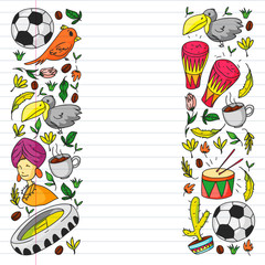 Brazil vector pattern with national symbols. Background for posters, coloring pages, books.
