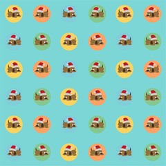 Brown Dog Wearing Santa Hat Cute Illustration, Cartoon Funny Character, Pattern Wallpaper 