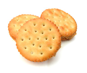 Three of peanut butter cookies on white background