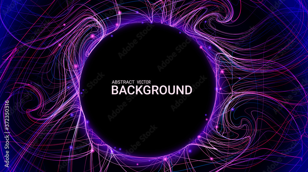 Poster blue abstract futuristic background. vector graphics. plasma clot of energy. glowing rays with flick