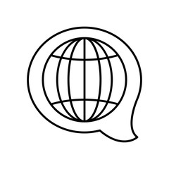speech bubble with global sphere icon, line style