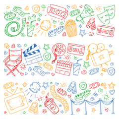 Cinema pattern with vector icons. Movie,