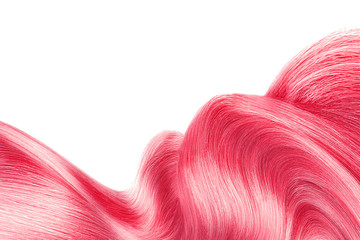 Pink shiny hair isolated on white. Background with copy space