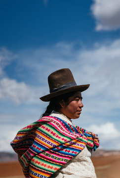 Indigenous woman in the Andes mountains