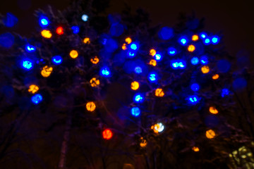 background the form of cards or postcards from a shift blurry Christmas lights