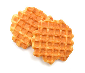 Freshly baked belgian waffles isolated on white background
