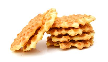 Freshly baked belgian waffles isolated on white background