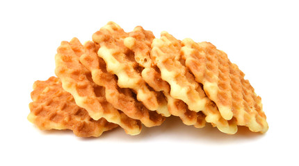 Freshly baked belgian waffles isolated on white background