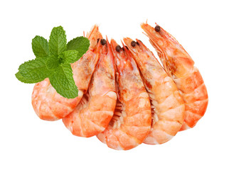 boiled shrimps isolated on white background