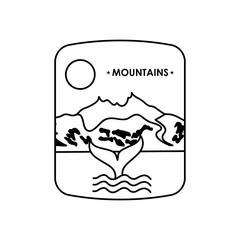 mountains insignia with snowy mountains and sun, silhouette style