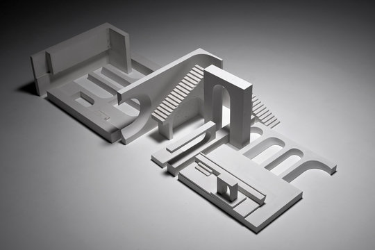 Completed architectural model demo, architect and his work