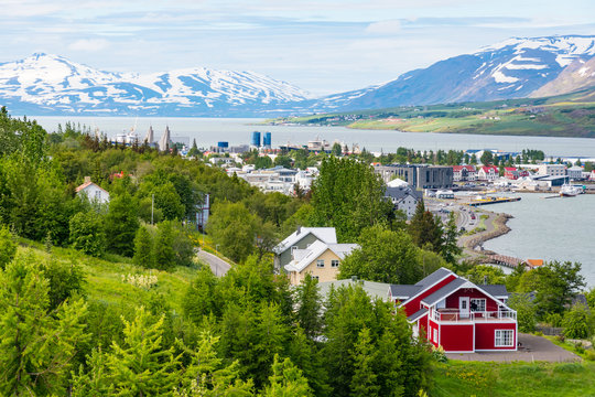 Town of Akureyri in North Iceland