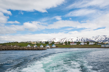 Fototapeta na wymiar The village on island of Hrisey in Iceland