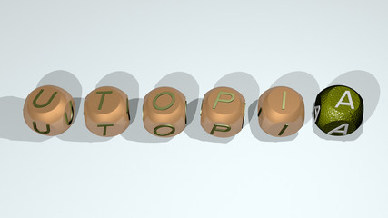 Obraz premium UTOPIA text of cubic individual letters, 3D illustration