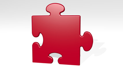 piece of puzzle 3D icon casting shadow, 3D illustration for background and white