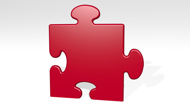 piece of puzzle 3D icon casting shadow, 3D illustration for background and white