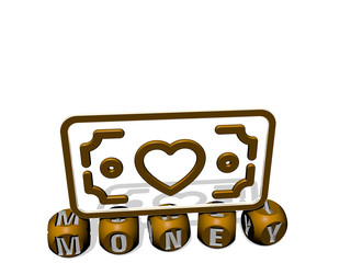 MONEY cubic letters with 3D icon on the top, 3D illustration for business and concept
