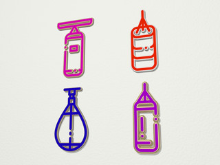 punching bag 4 icons set, 3D illustration