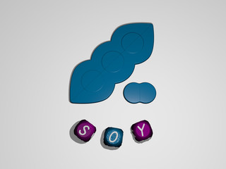 SOY text around the 3D icon, 3D illustration for sauce and food