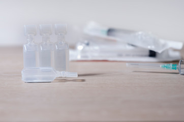 Injection of vaccines and syringes. It is used for the prevention, immunization and treatment of coronavirus infection, doctor uses syringe (new coronavirus disease 2019, COVID-19, Wuhan nCoV 2019). 