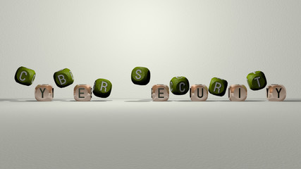 cyber security dancing cubic letters, 3D illustration for background and concept