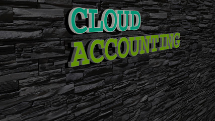 CLOUD ACCOUNTING text on textured wall, 3D illustration for background and blue