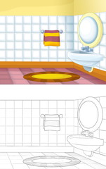 cartoon sketch scene with colorful empty bathroom - illustration