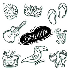 Doodle Brazilian Carnival vector set elements. simple and trendy hand drawn style
