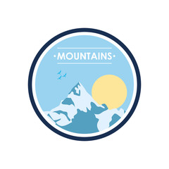 round insignia of mountains and sun design, flat style