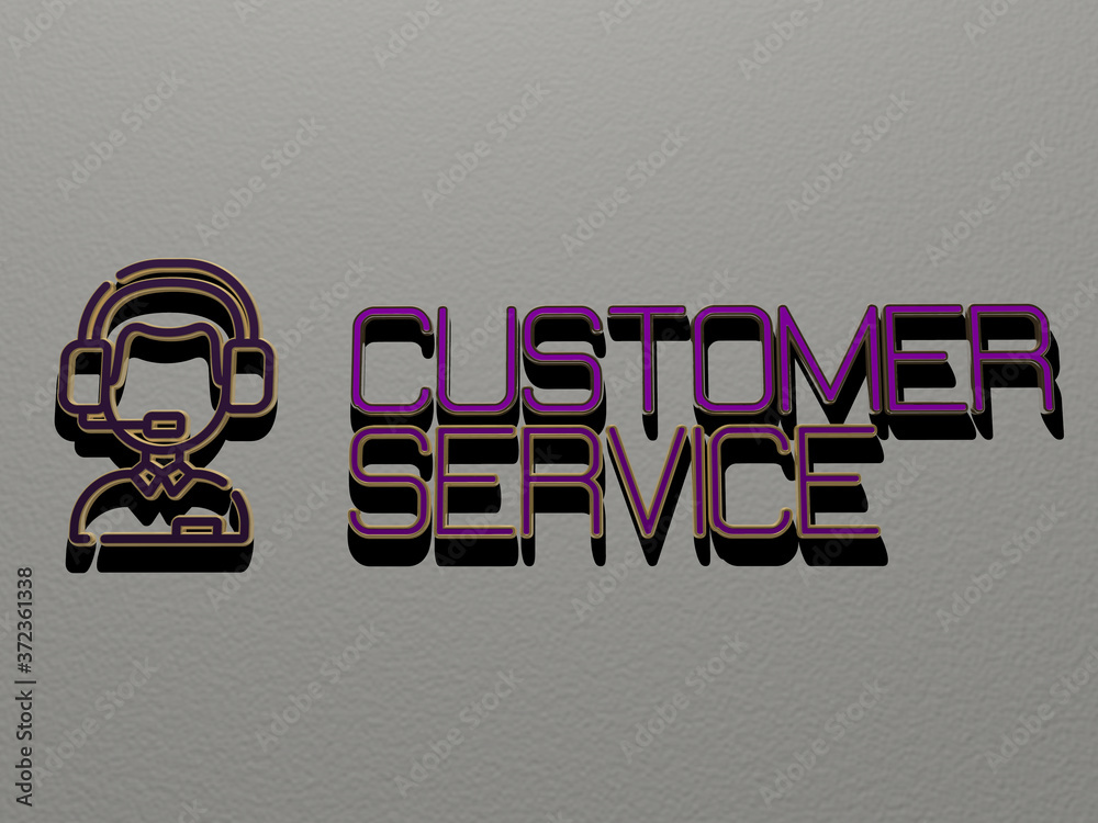 Poster customer service icon and text on the wall, 3d illustration for business and concept