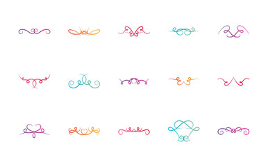 decorative swirls and ornaments dividers icon set, flat style