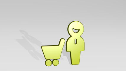 SHOPPING CART MAN 3D icon casting shadow, 3D illustration for background and business