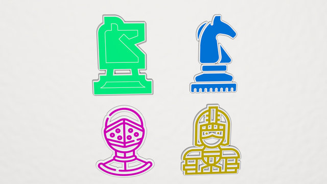 knight colorful set of icons, 3D illustration for medieval and armor