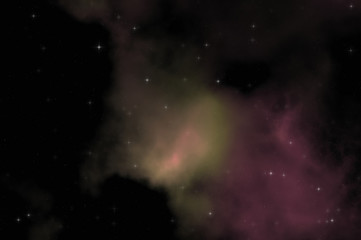 Star field in galaxy space with colorful nebula. Sci fi background of deep space. Ethereal wallpaper.