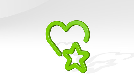 LOVE IT STAR 3D icon casting shadow, 3D illustration for background and heart